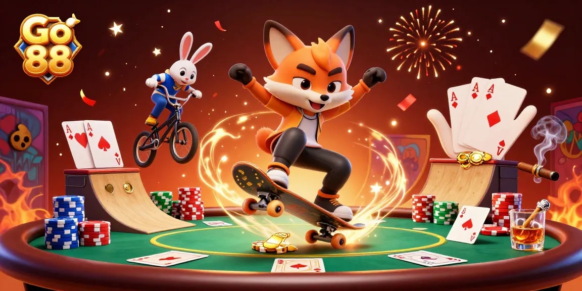Experience exhilarating gaming with Go 88, featuring dynamic casino action and characters.