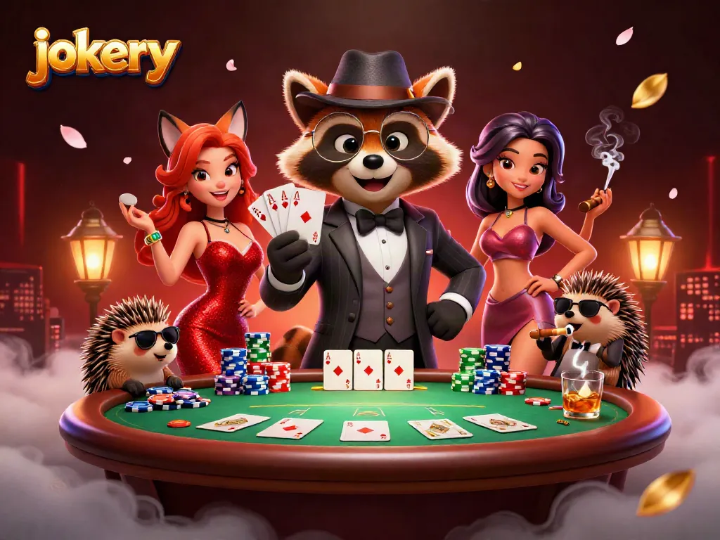 Players enjoy high-stakes poker action at jokery, with lively characters ensuring an exciting atmosphere.