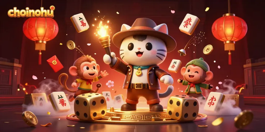 Engage with choinohu's vibrant casino world through an adventurous 3D illustration.
