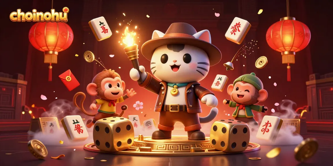 Engage with choinohu's vibrant casino world through an adventurous 3D illustration.
