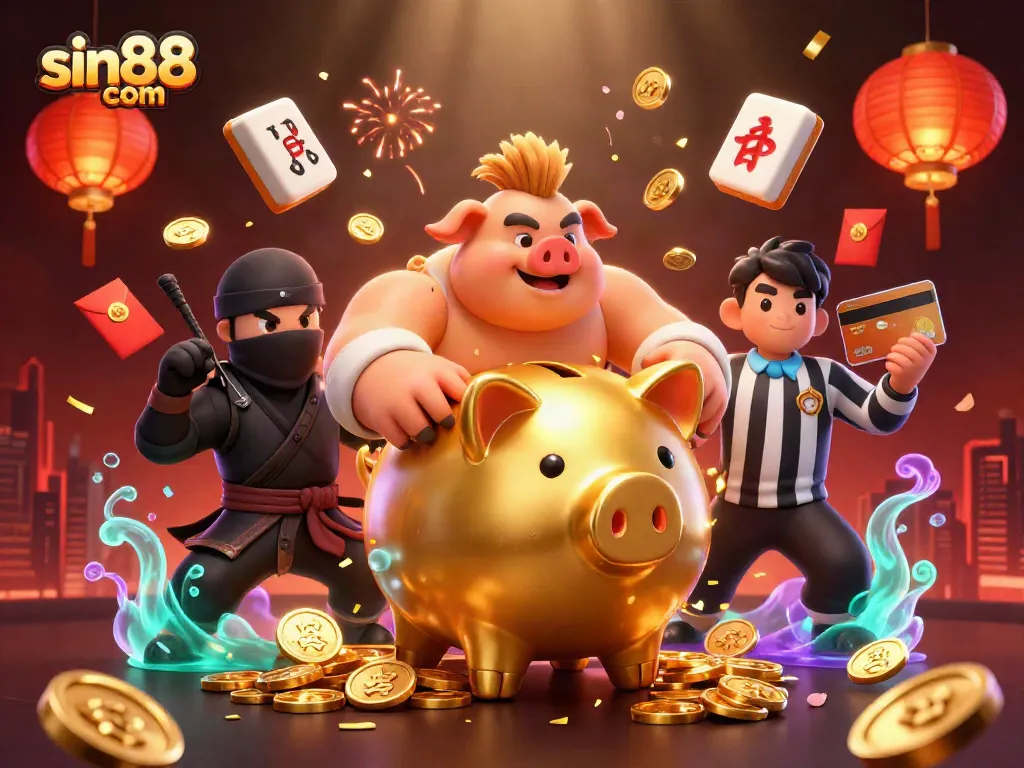 Experience excitement with sin88 com as you encounter the colossal piggy bank sumo in action.