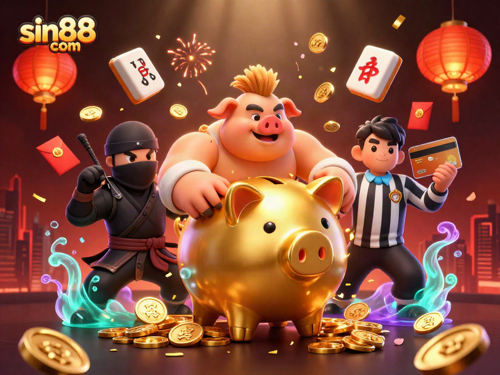Experience excitement with sin88 com as you encounter the colossal piggy bank sumo in action.