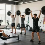 Aktive Bodybuilder trainieren mit Utinon Steroide in modernem Fitnessstudio.