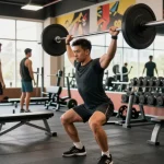 Fitness-Enthusiast im Anabolika Shop, der Gewichte hebt und Anabolika für Muskelaufbau kauft.